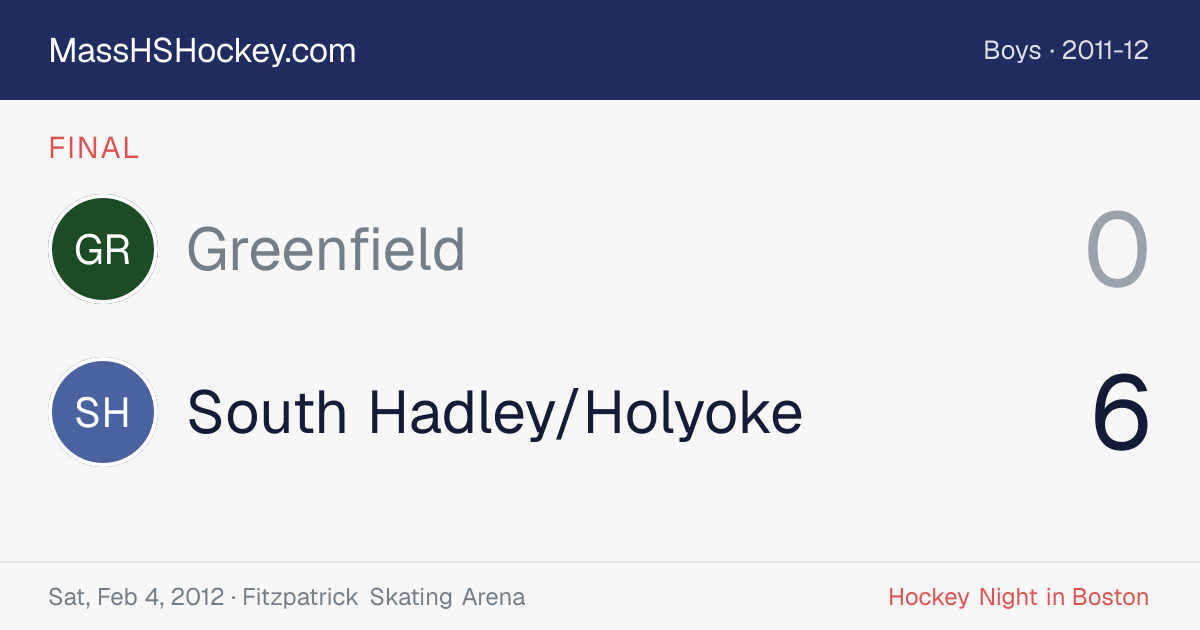 Greenfield at South Hadley/Holyoke score card