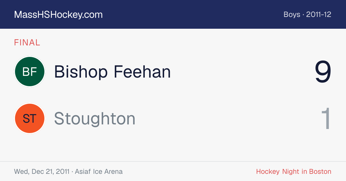 Bishop Feehan at Stoughton score card