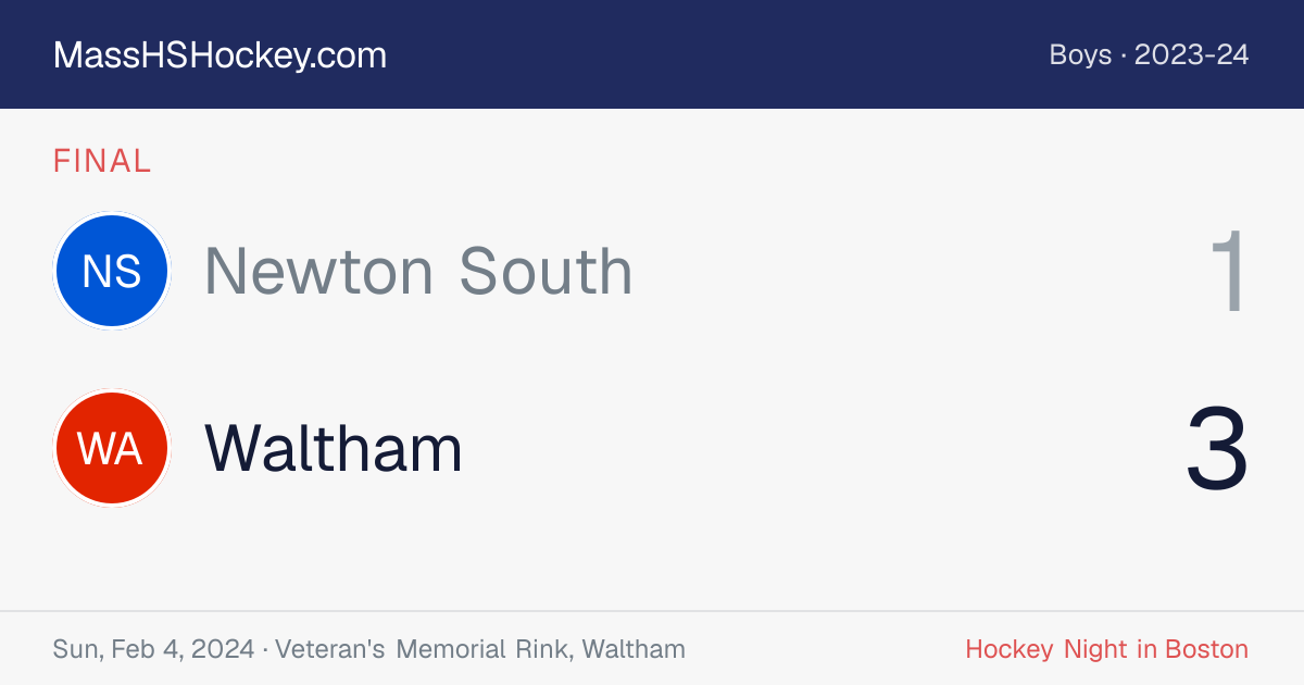 Newton South at Waltham score card