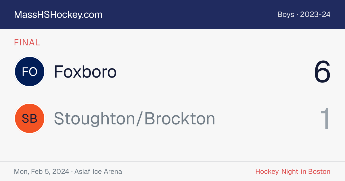 Foxboro at Stoughton/Brockton score card