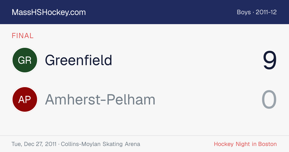 Greenfield at Amherst-Pelham score card