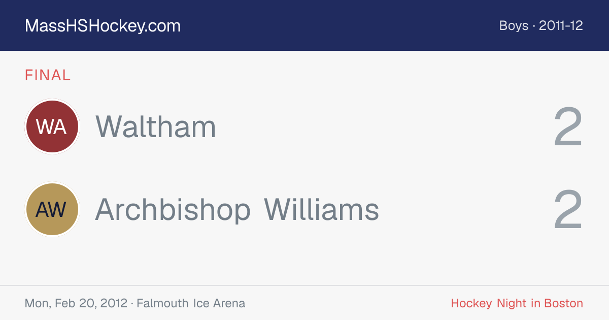 Waltham at Archbishop Williams score card