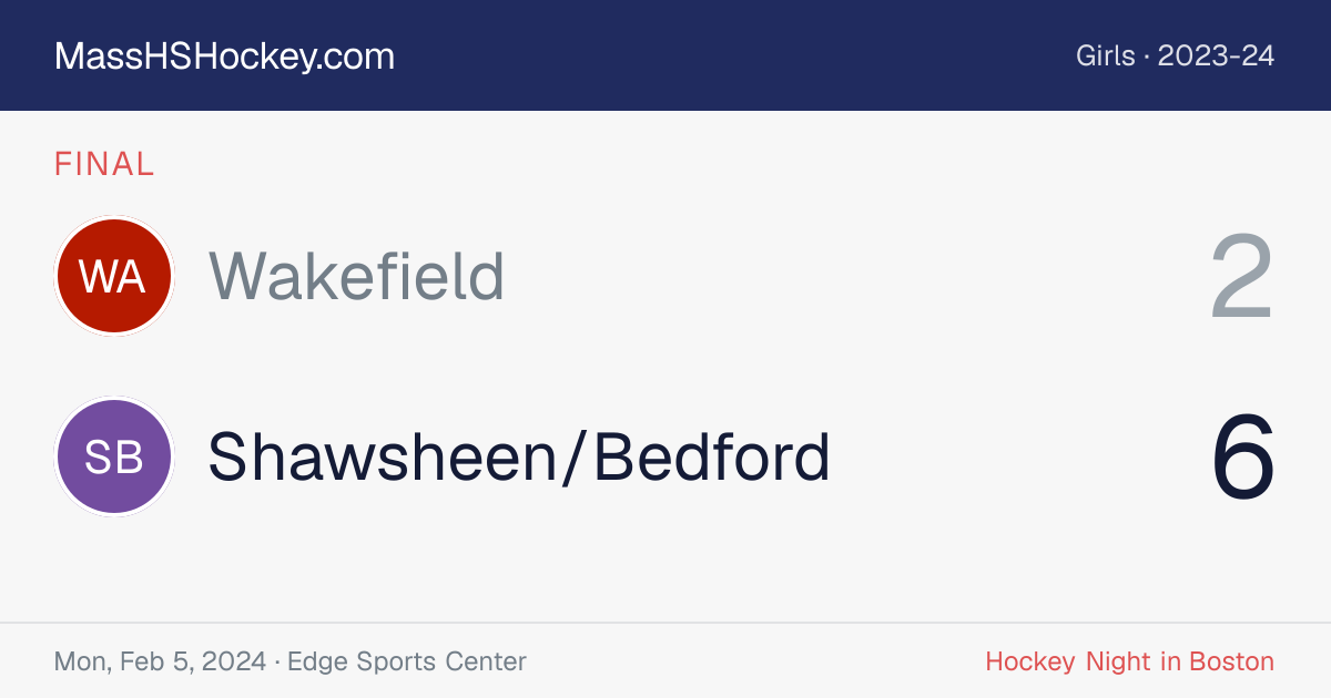 Wakefield at Shawsheen/Bedford score card