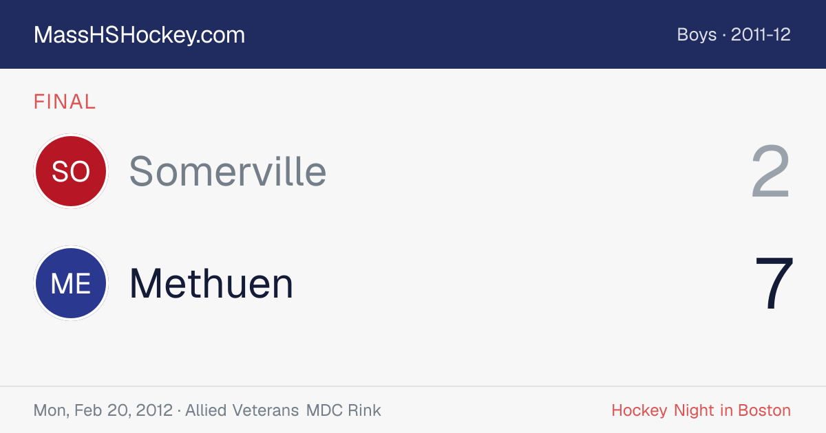 Somerville at Methuen score card