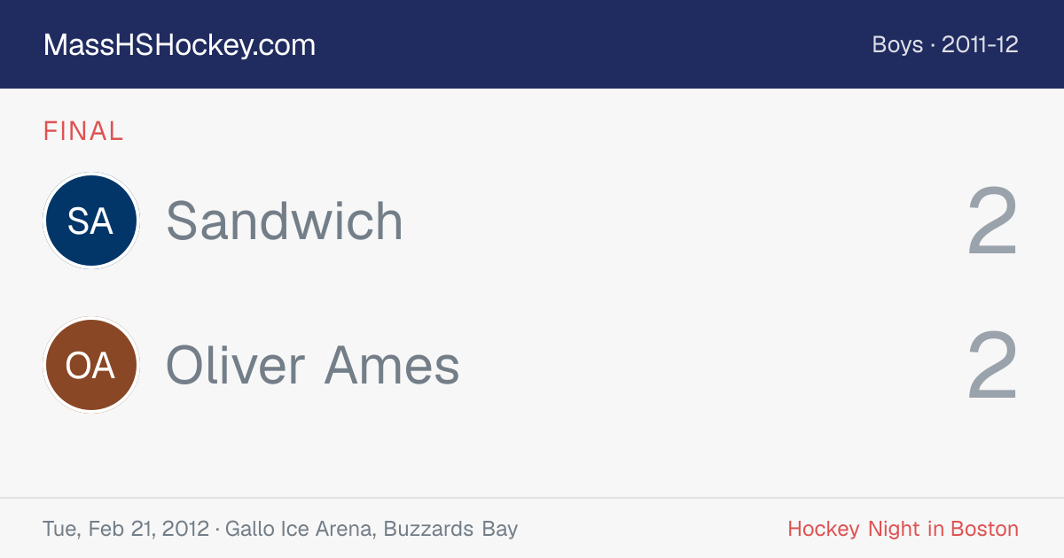 Sandwich at Oliver Ames score card