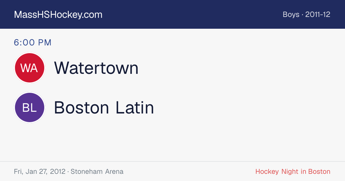 Watertown at Boston Latin score card