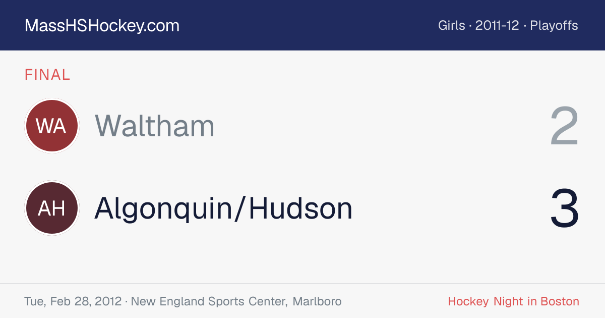 Waltham at Algonquin/Hudson score card
