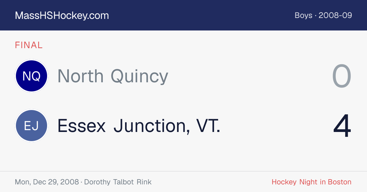 North Quincy at Essex Junction, VT. score card