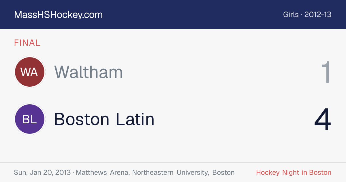 Waltham at Boston Latin score card