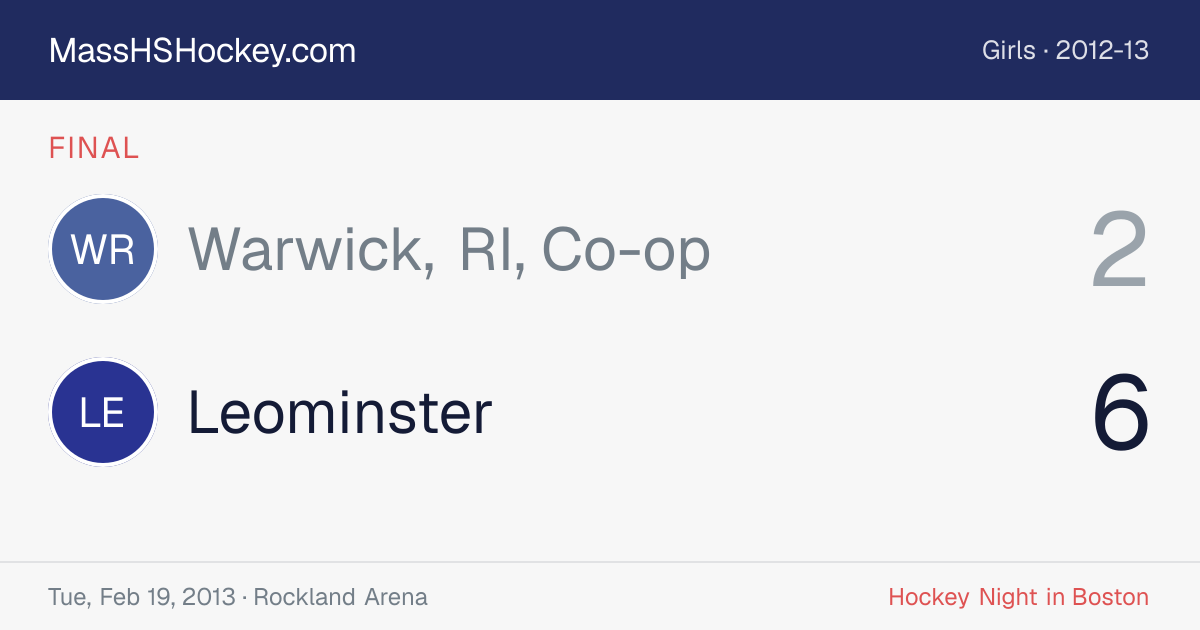 Warwick, RI, Co-op at Leominster score card