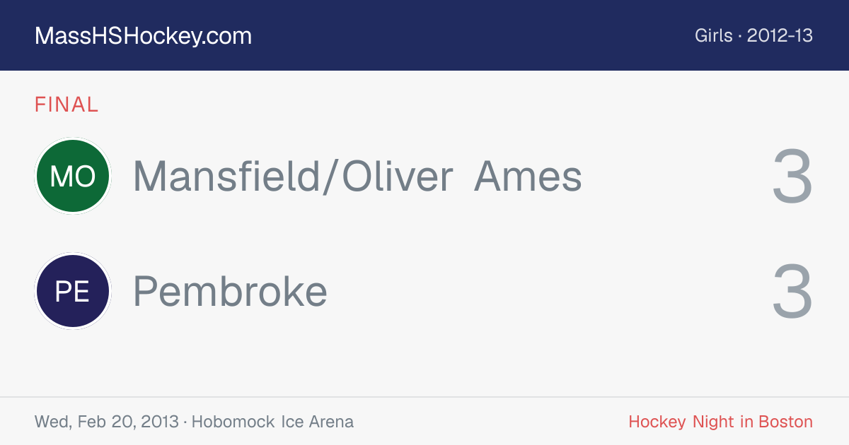 Mansfield/Oliver Ames at Pembroke score card