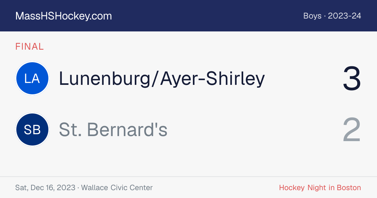 Lunenburg/Ayer-Shirley at St. Bernard's score card