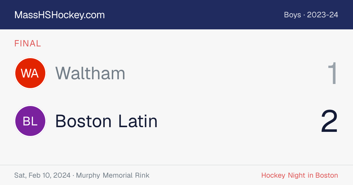 Waltham at Boston Latin score card