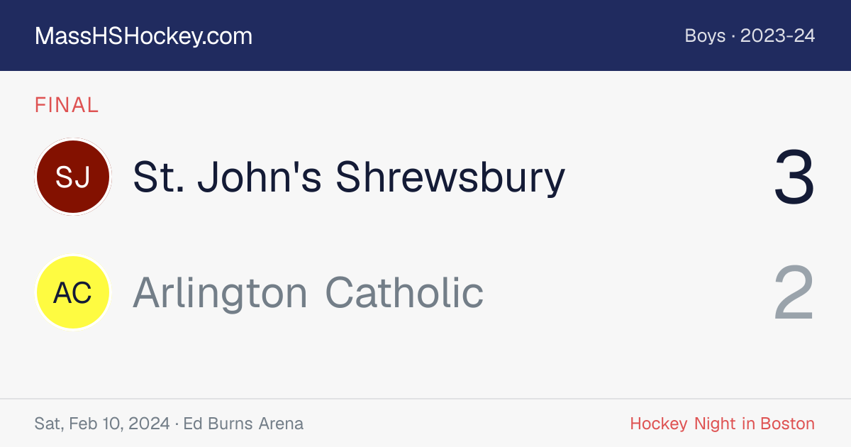 St. John's Shrewsbury at Arlington Catholic score card