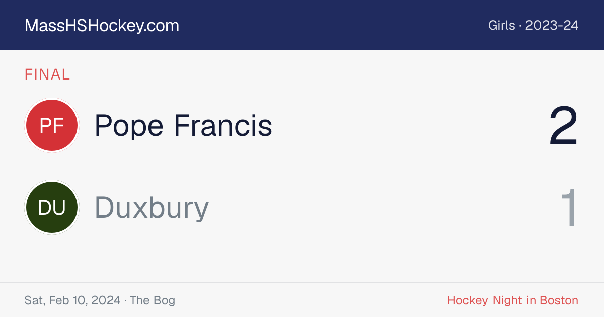 Pope Francis at Duxbury score card