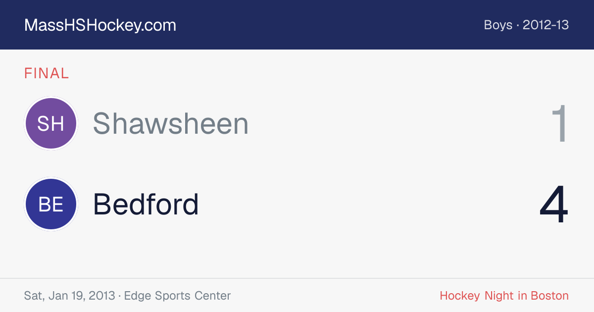 Shawsheen at Bedford score card