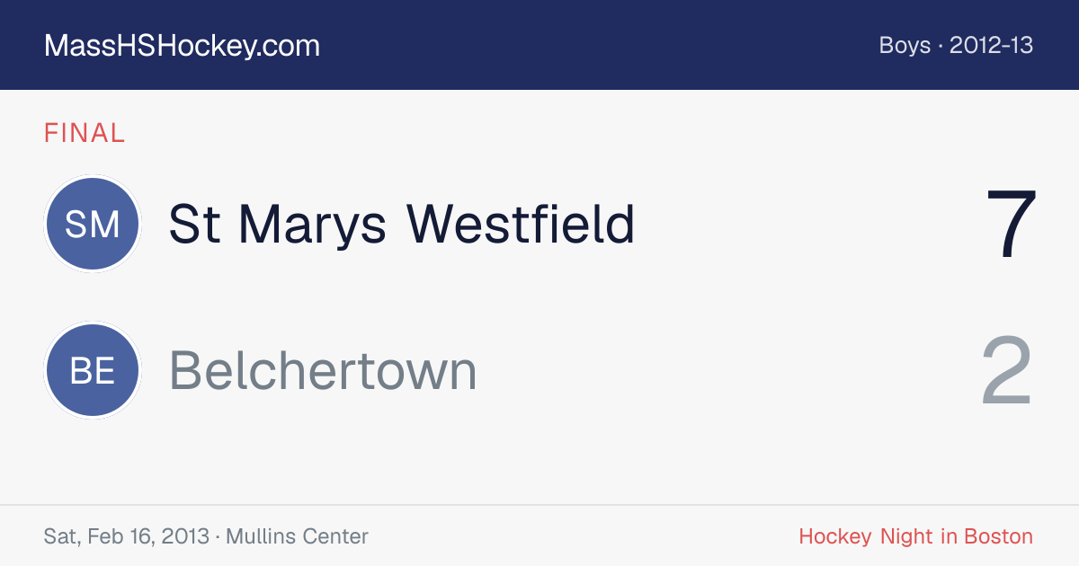 St Marys Westfield at Belchertown score card