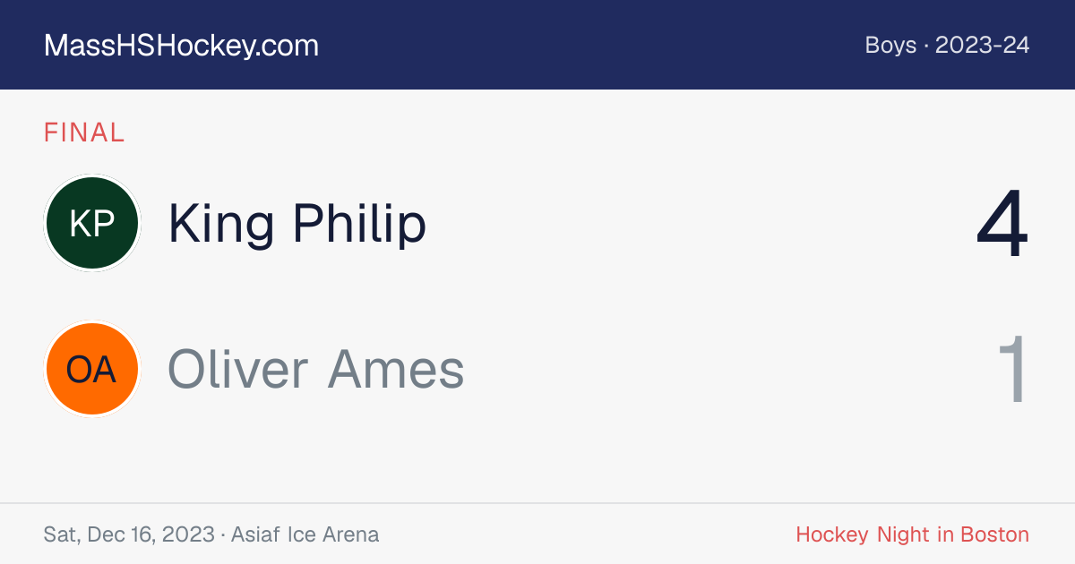 King Philip at Oliver Ames score card