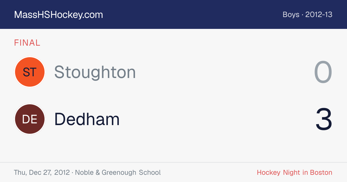 Stoughton at Dedham score card