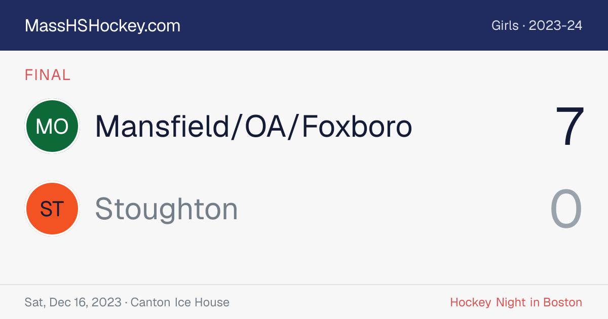 Mansfield/OA/Foxboro at Stoughton score card