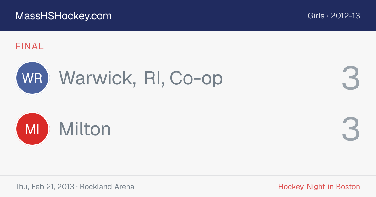 Warwick, RI, Co-op at Milton score card