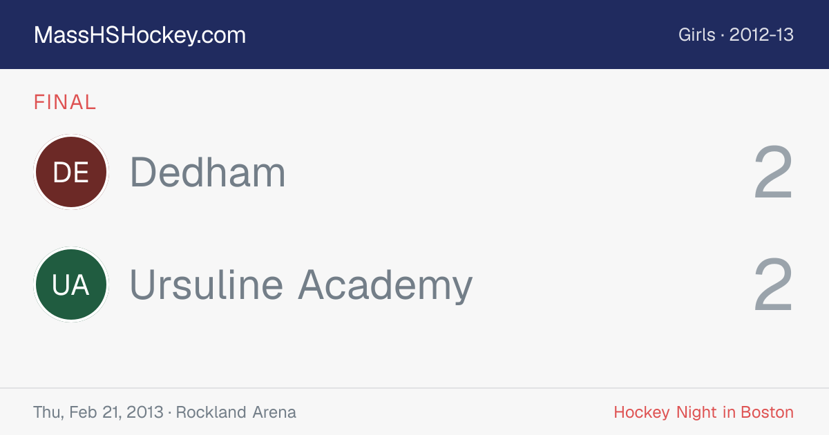 Dedham at Ursuline Academy score card
