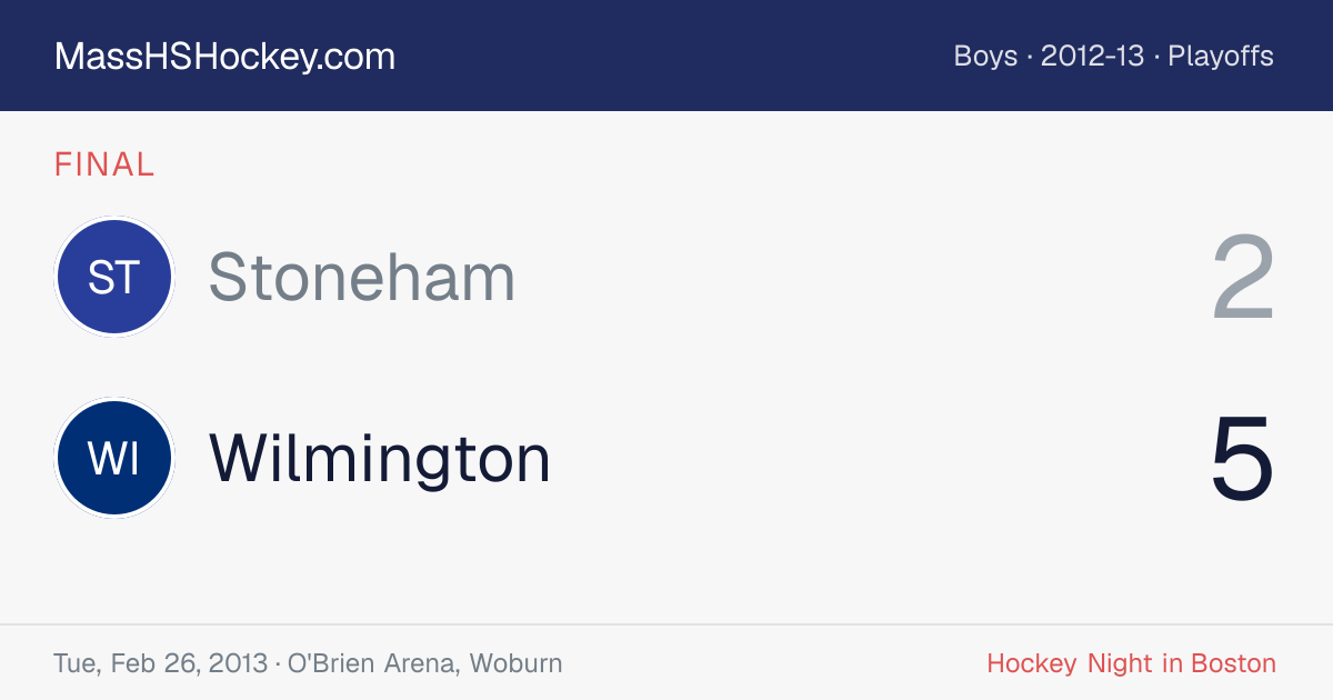Stoneham at Wilmington score card