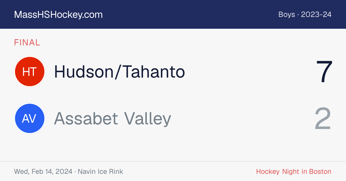 Hudson/Tahanto at Assabet Valley score card