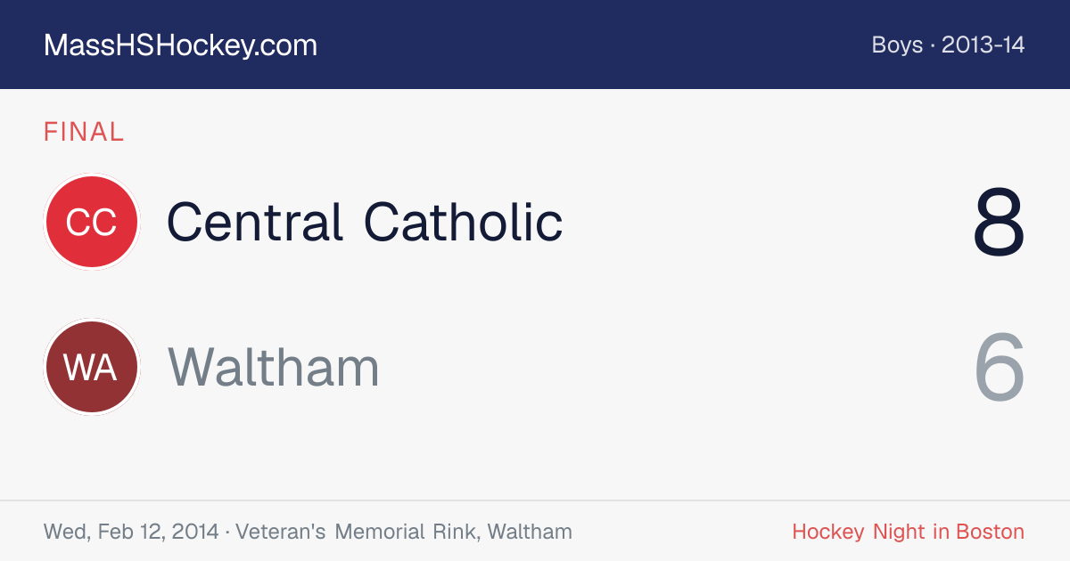 Central Catholic at Waltham score card