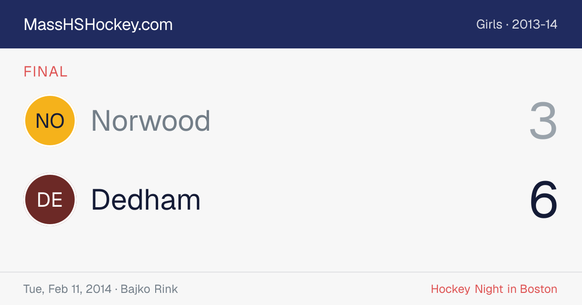 Norwood at Dedham score card