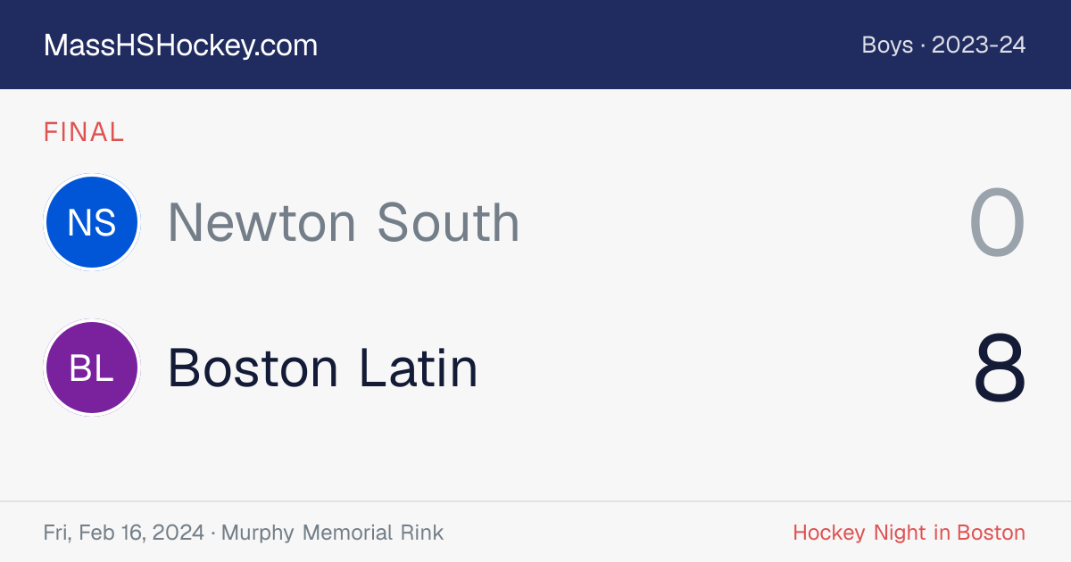 Newton South at Boston Latin score card