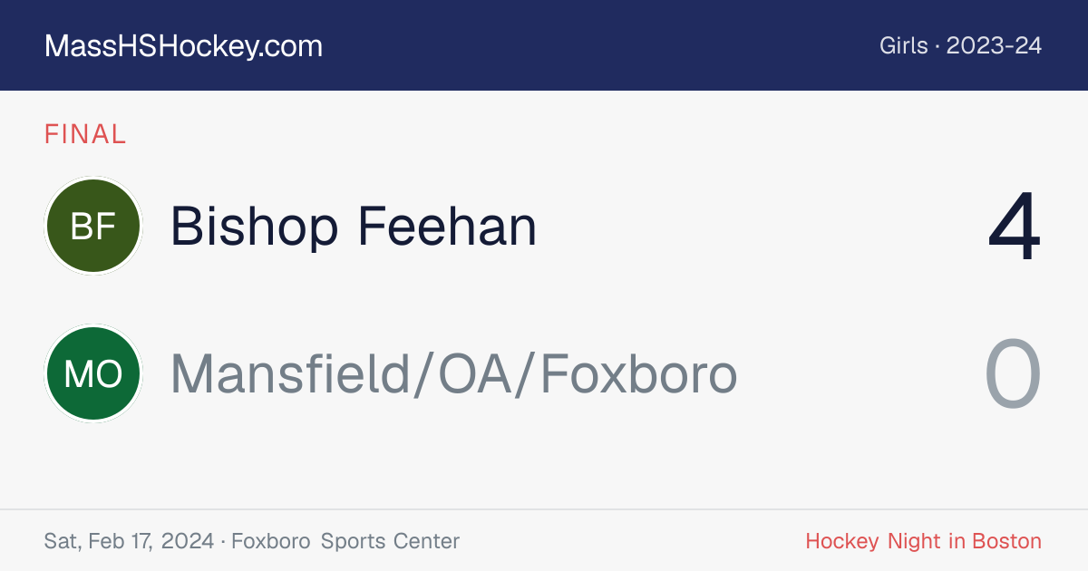 Bishop Feehan at Mansfield/OA/Foxboro score card