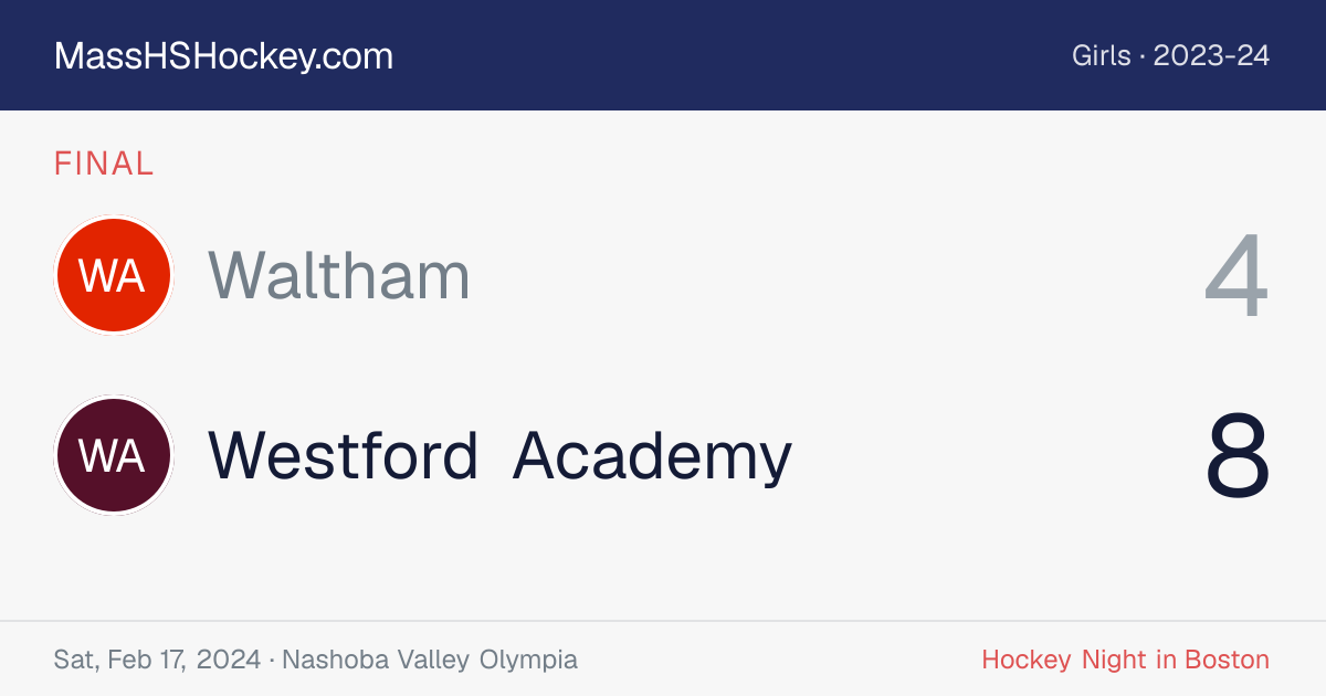 Waltham at Westford Academy score card