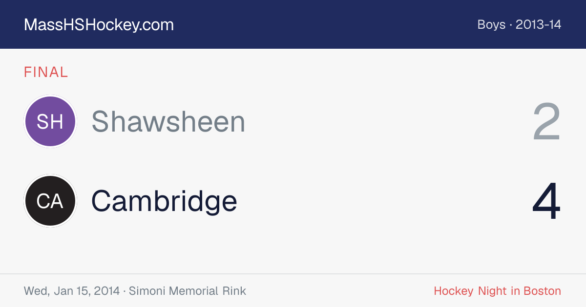 Shawsheen at Cambridge score card
