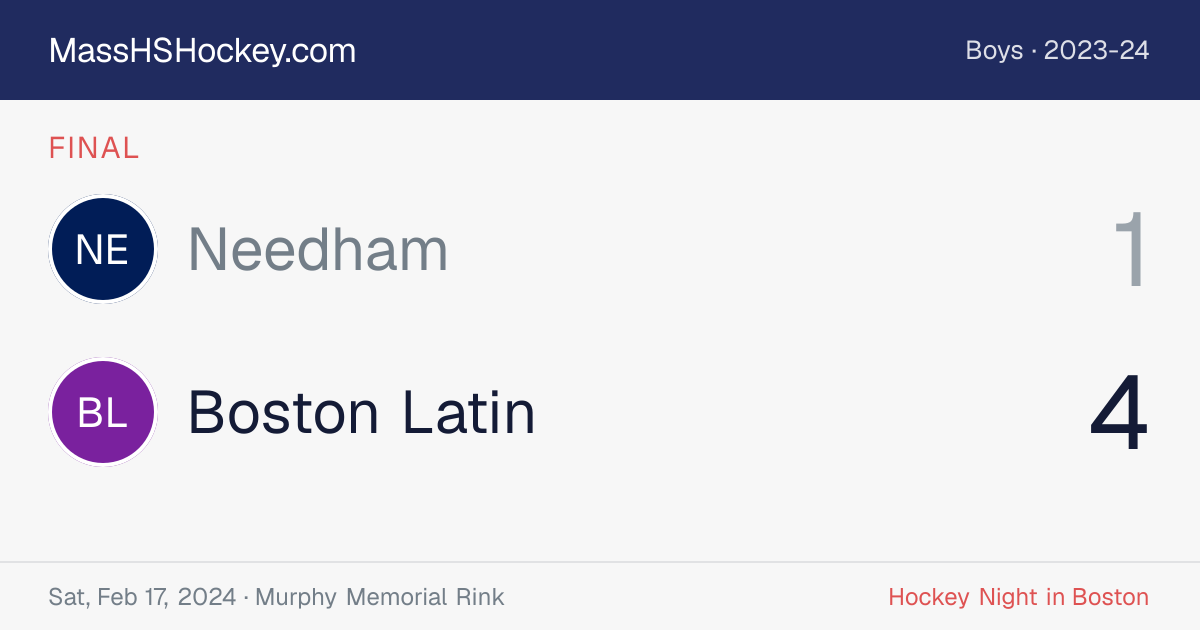 Needham at Boston Latin score card