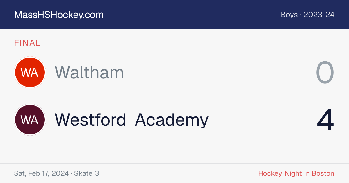 Waltham at Westford Academy score card