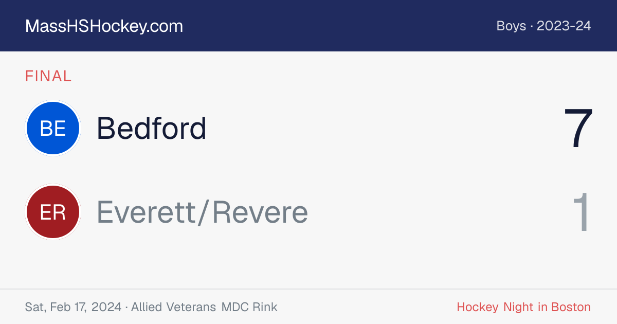 Bedford at Everett/Revere score card