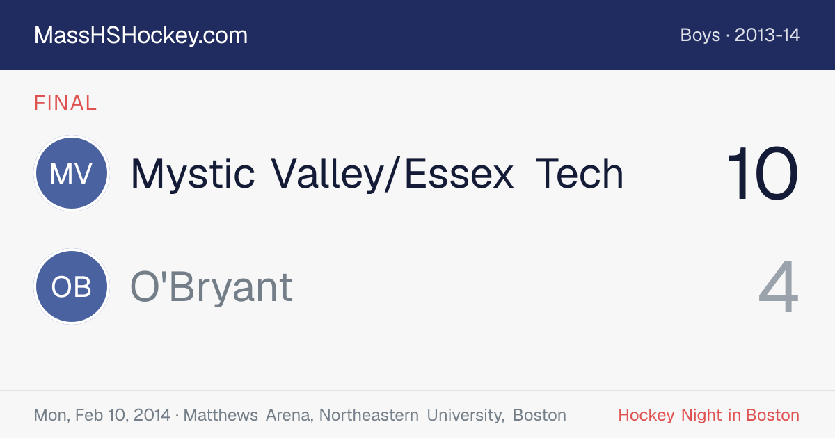 Mystic Valley/Essex Tech at O'Bryant score card