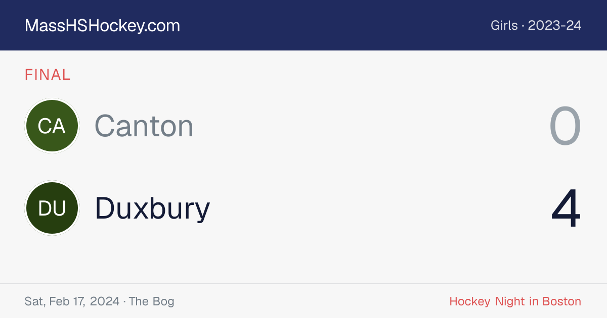 Canton at Duxbury score card