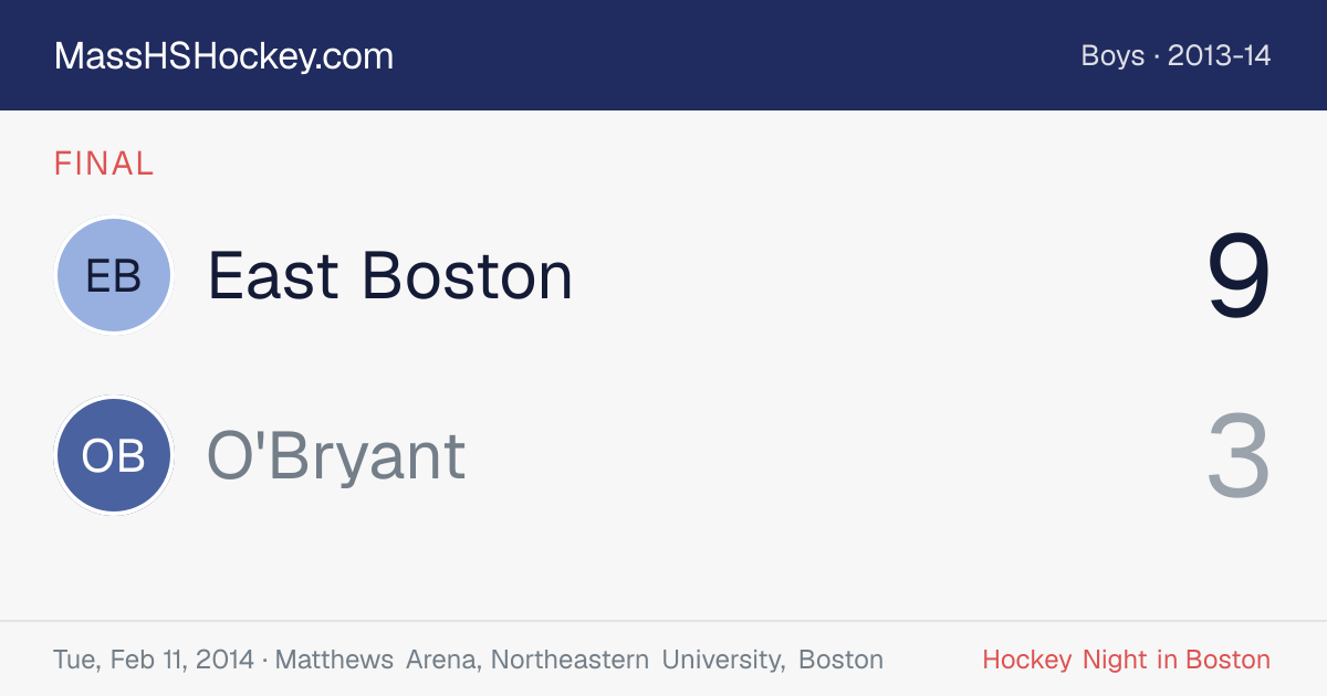 East Boston at O'Bryant score card