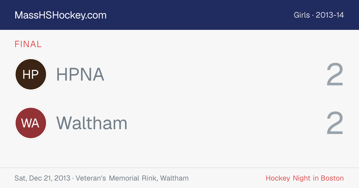 HPNA at Waltham score card