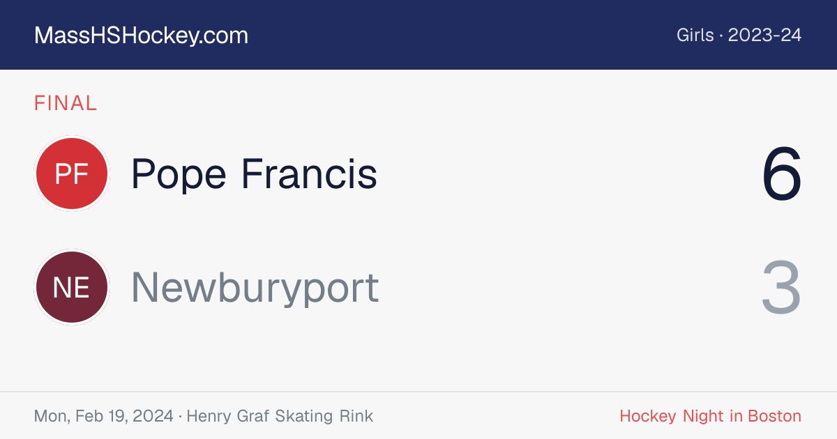 Pope Francis at Newburyport score card