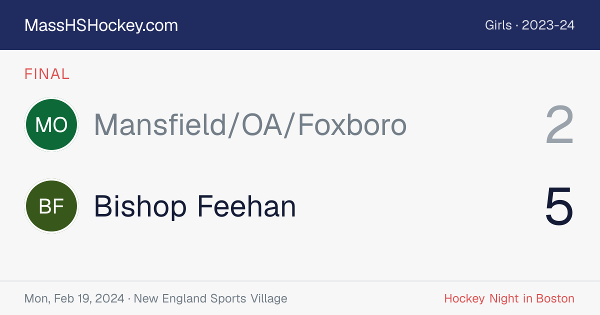 Mansfield/OA/Foxboro at Bishop Feehan score card