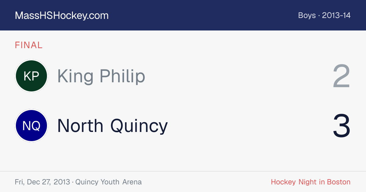 King Philip at North Quincy score card