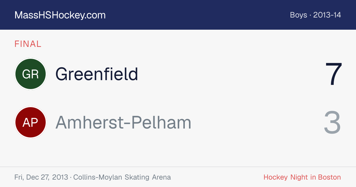 Greenfield at Amherst-Pelham score card