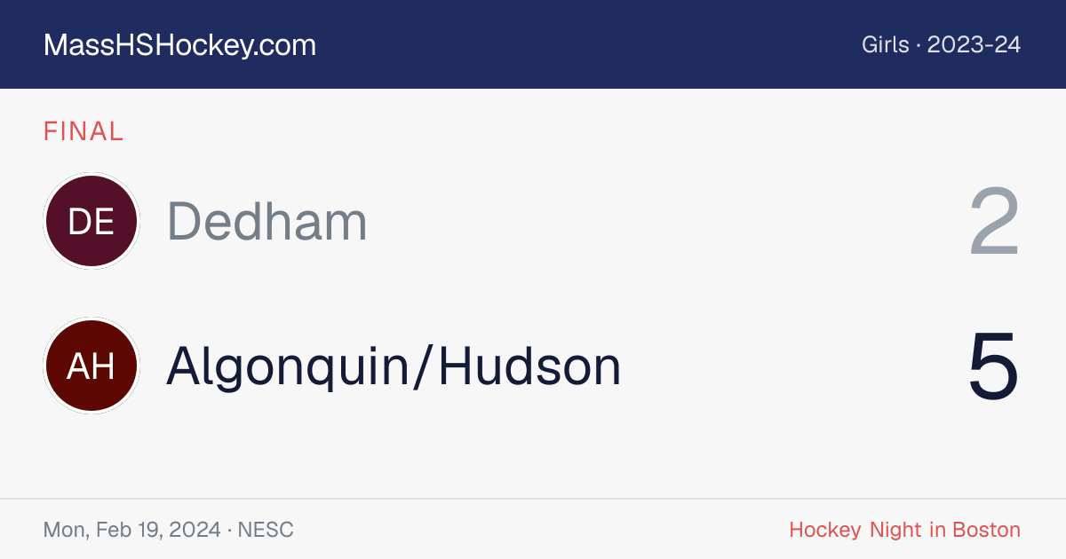 Dedham at Algonquin/Hudson score card