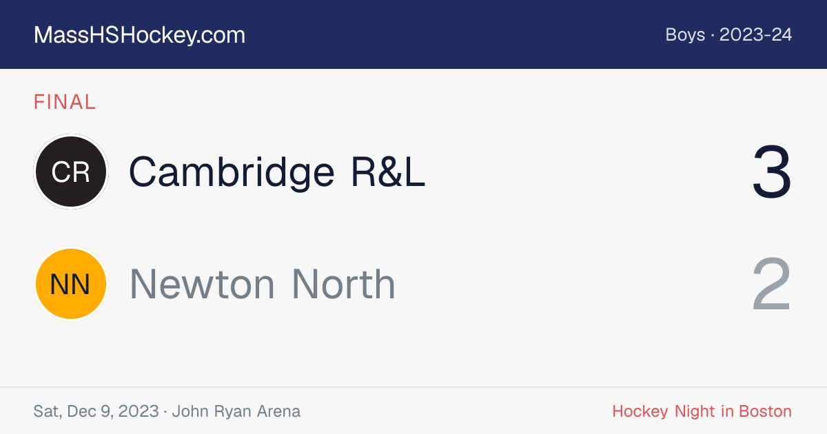 Cambridge R&L at Newton North score card