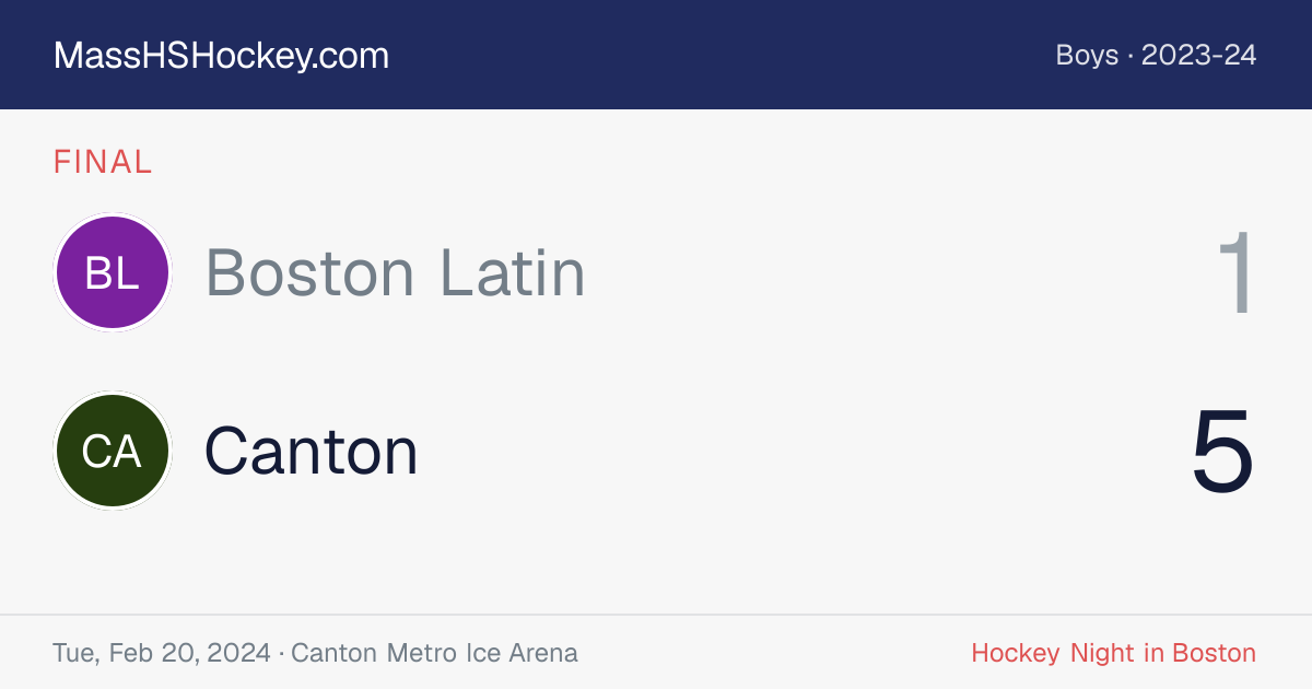 Boston Latin at Canton score card