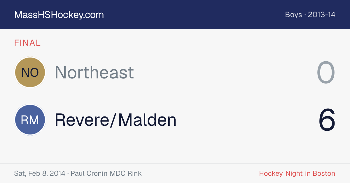 Northeast at Revere/Malden score card