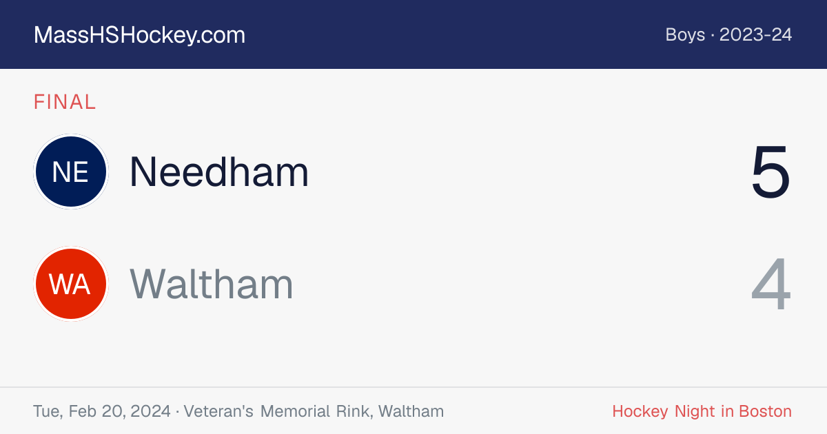 Needham at Waltham score card